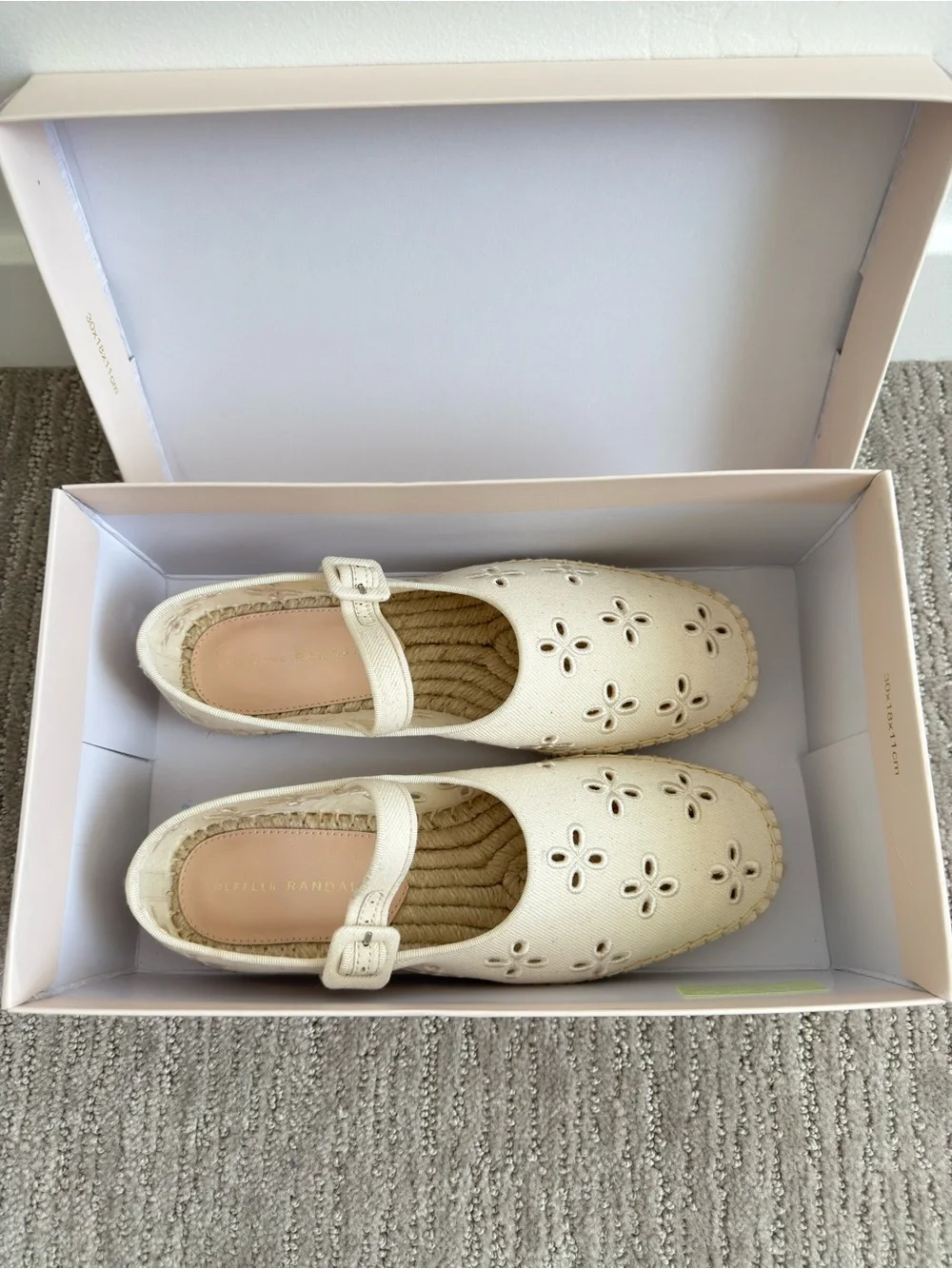 Loeffler Randall Clover Natural Embroidered Espadrille Mary Jane Size 7 Coastal